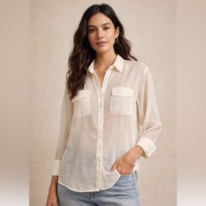 Walter Baker Sheer Ivory Button Down Blouse Size M